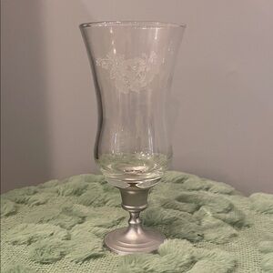 Elegant Etched Glass candle votive  with Silver Base
